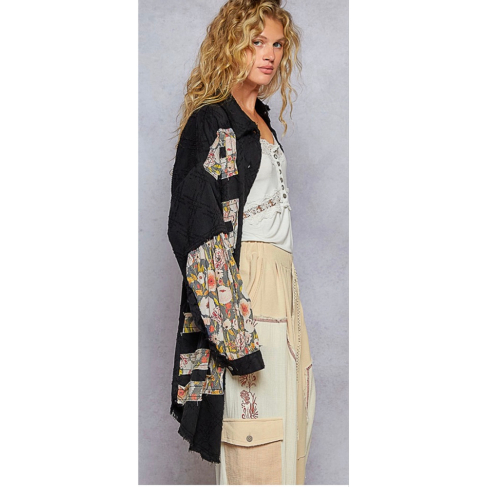 New POL Free People Style Patchwork Oversized Military Shirt Jacket sizes S M L - Picture 5 of 7